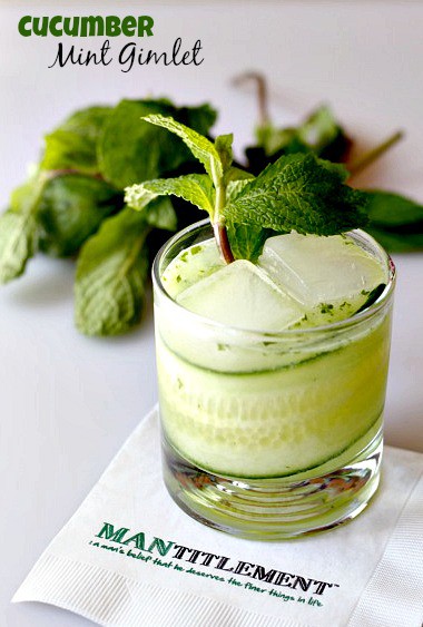 cucumber mint gimlet in glass on napkin