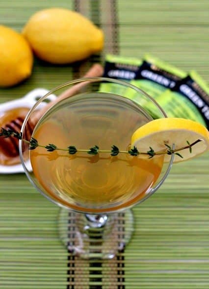 green tea and thyme martini from the top