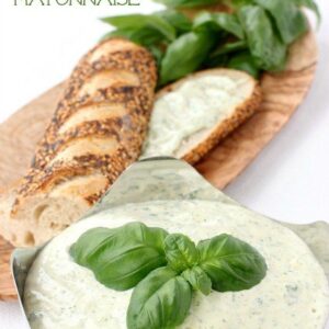 basil mayonnaise with loaf of bread