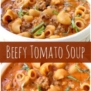 Beefy Tomato Soup long pin with text for Pinterest