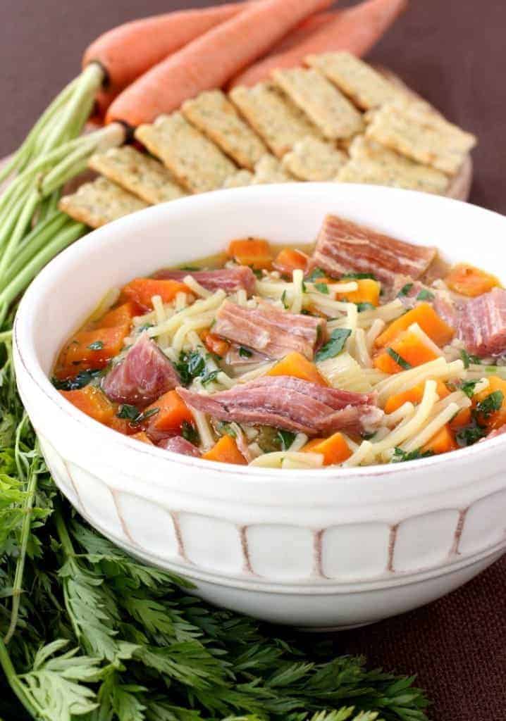 Slow Cooker Ham and Noodle Soup is a soup recipe that uses leftover ham and pasta