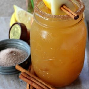 Apple Cider Margarita with cinnamon sticks