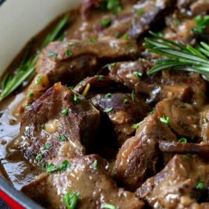 Beef stew with marsala wine and mushrooms