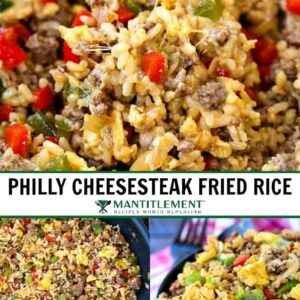 Philly cheesesteak fried rice recipe collage for pinterest