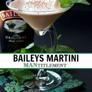 Baileys Martini with a bottle of Baileys in the background