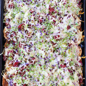 baked Irish nachos with cabbage, corned beef and cheese