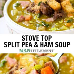 Stove Top Split Pea and Ham Soup is a soup recipe with split peas, leftover ham and vegetables