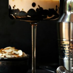 toasted almond cocktail with black background