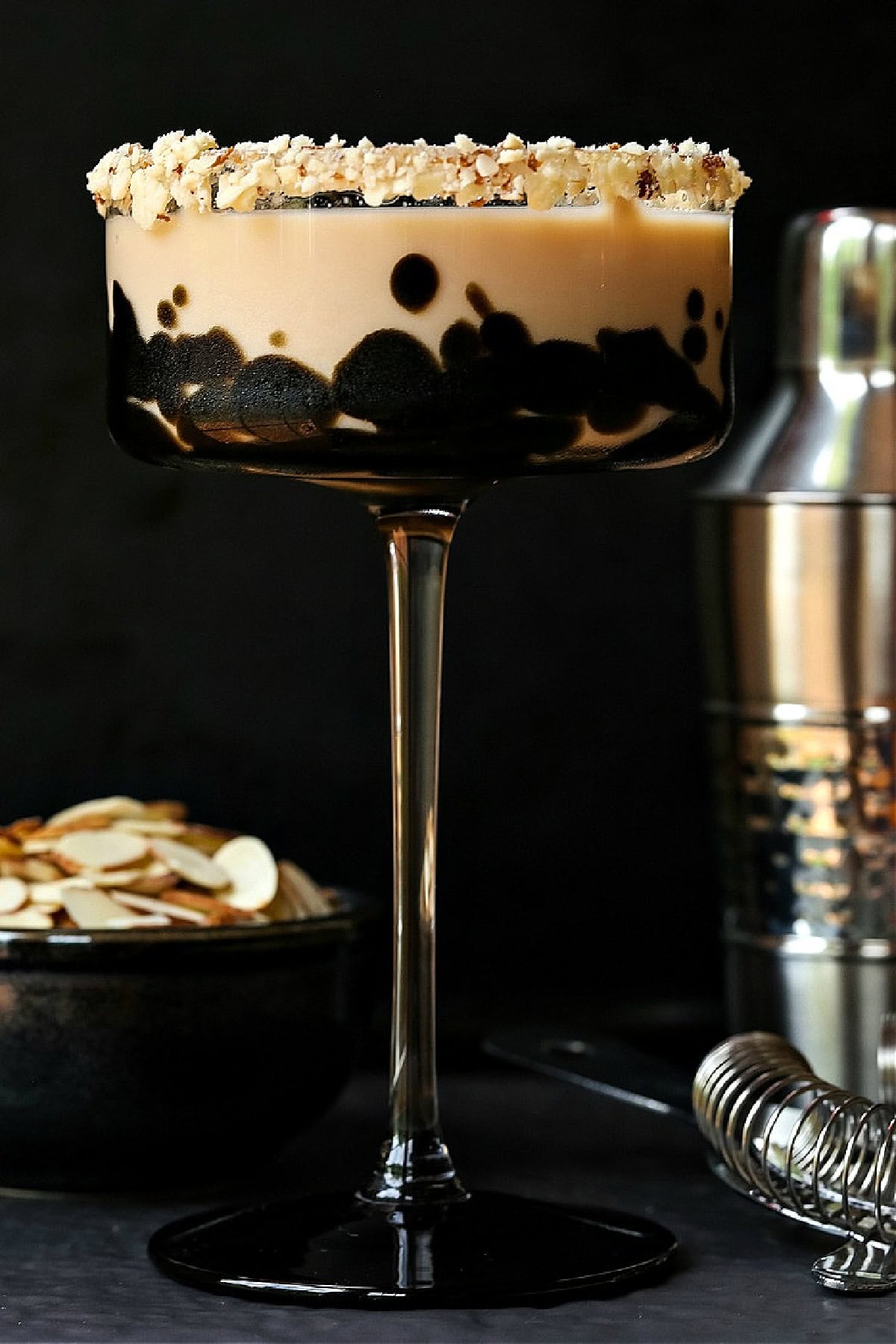 toasted almond cocktail with black background