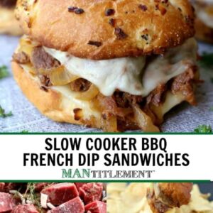Slow Cooker BBQ French Dip Sandwiches collage for Pinterest