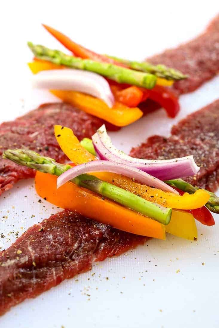 Asian Steak Roll ups are a steak recipe that's stuffed with vegetables