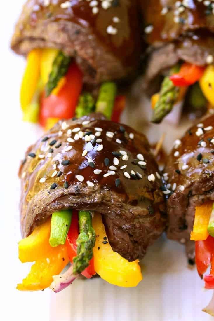 Asian Steak Roll Ups are a steak recipe made with vegetables and an asian sauce