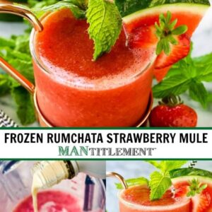 Frozen RumChata Strawberry Mule collage for pinterest