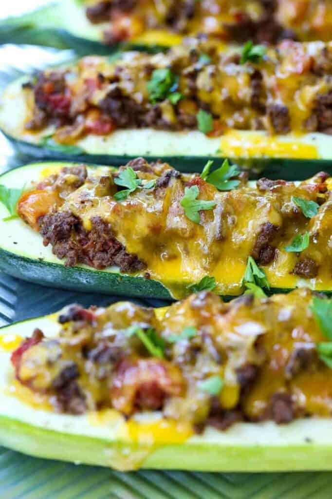 Beefy Taco Zucchini Boats | A Low Carb Stuffed Zucchini Recipe