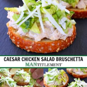 Caesar Chicken Salad Bruschetta collage for Pinterest