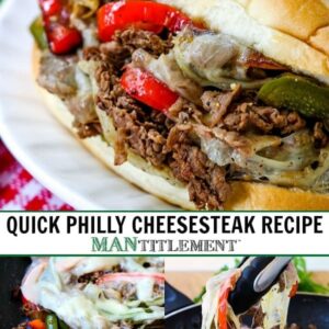Quick Philly Cheesesteak Recipe collage for Pinterest