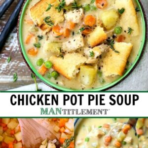 chicken pot pie soup collage for pinterest