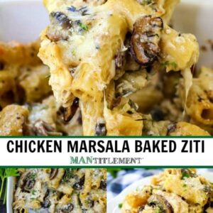 chicken marsala baked ziti collage for pinterest