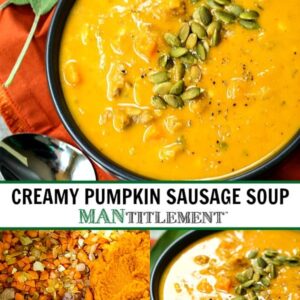 creamy pumpkin sausage soup collage for pinterest