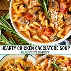 hearty chicken cacciatore soup collage for pinterest