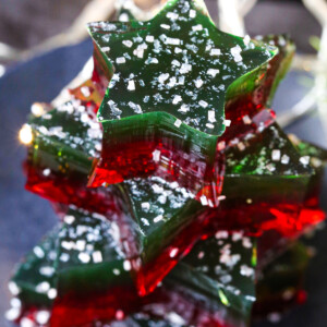 stars cut out of layered jello decorated for christmas