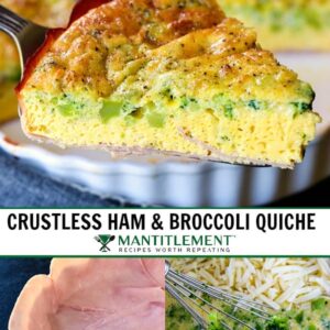 Crustless Ham and broccoli quiche collage for Pinterest
