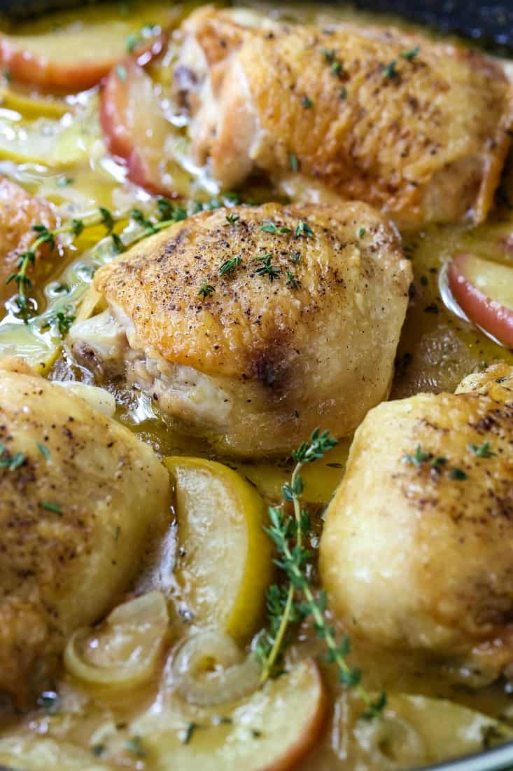 Chicken thigh recipe with fresh thyme and apples