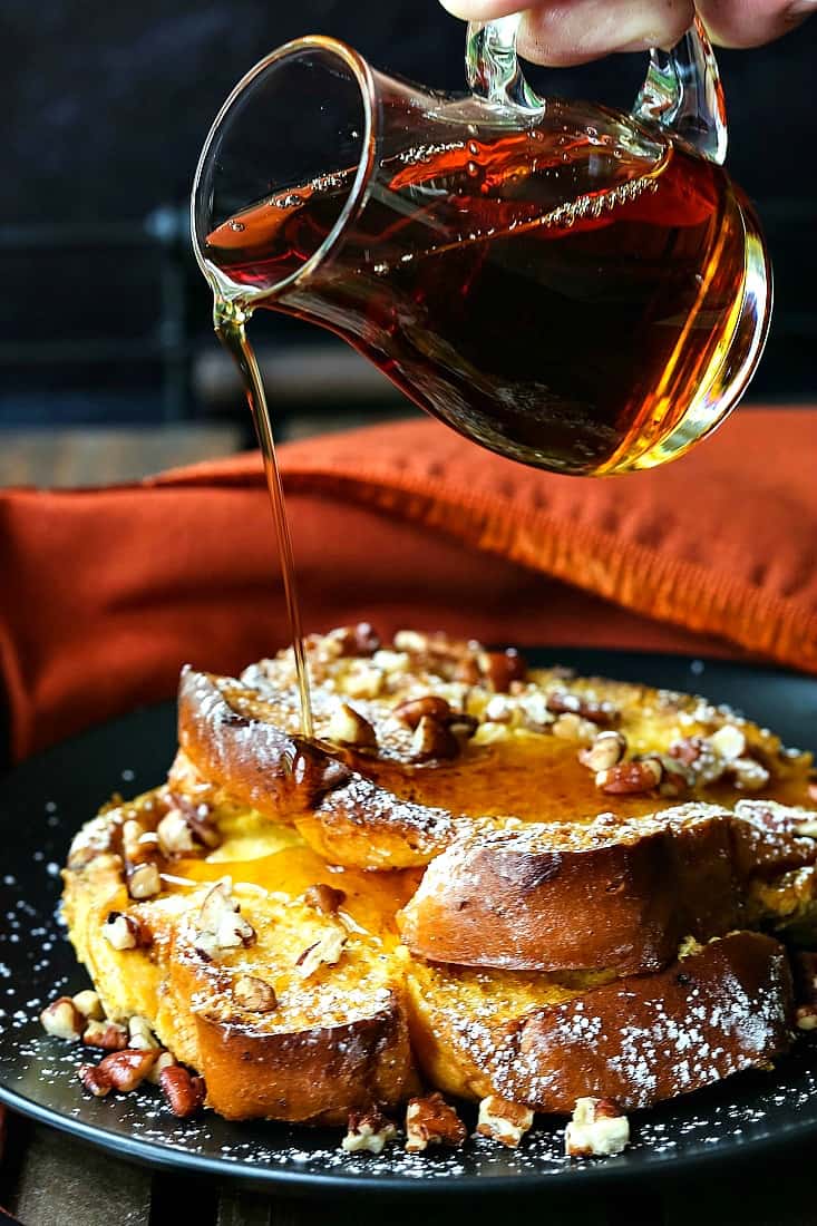 Overnight Pumpkin Brioche French Toast with syrup