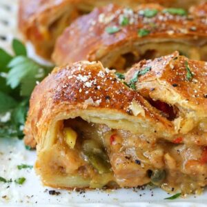 Sausage and peppers strudel is a holiday appetizer recipe