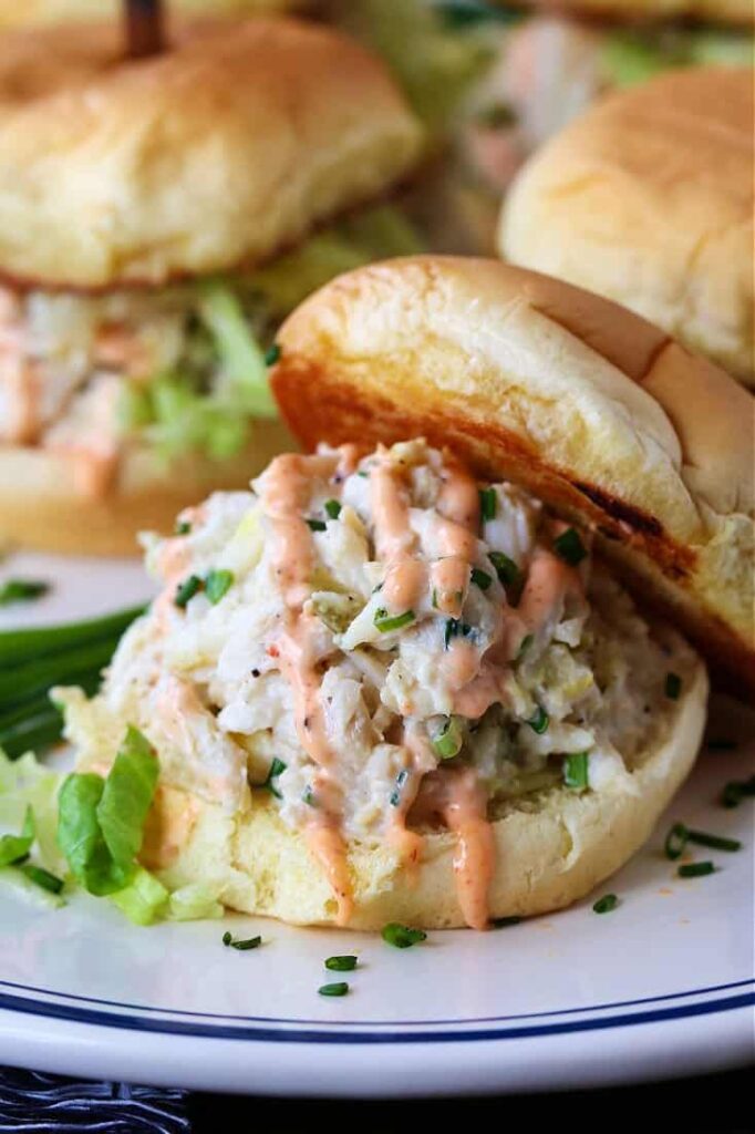 Crab Salad Sliders with sriracha mayonnaise