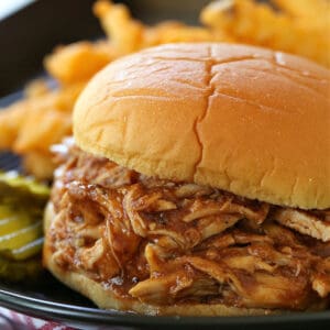 Root Beer Chicken on a bun with french fries