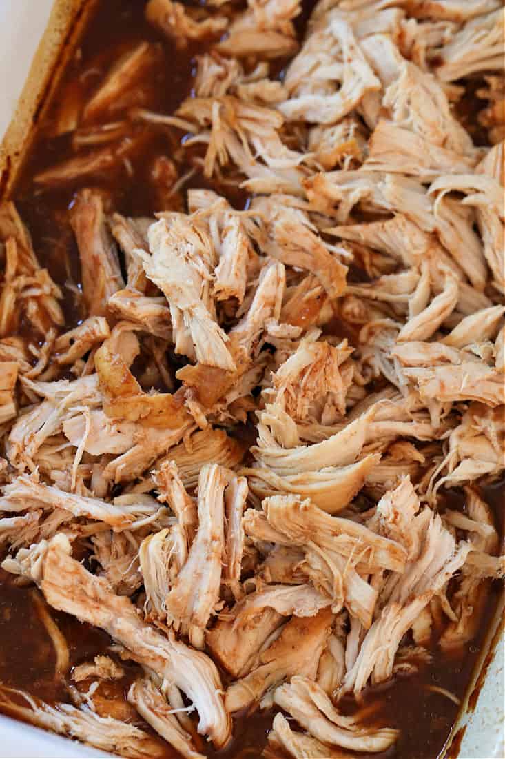Shredded chicken in a root beer bbq sauce