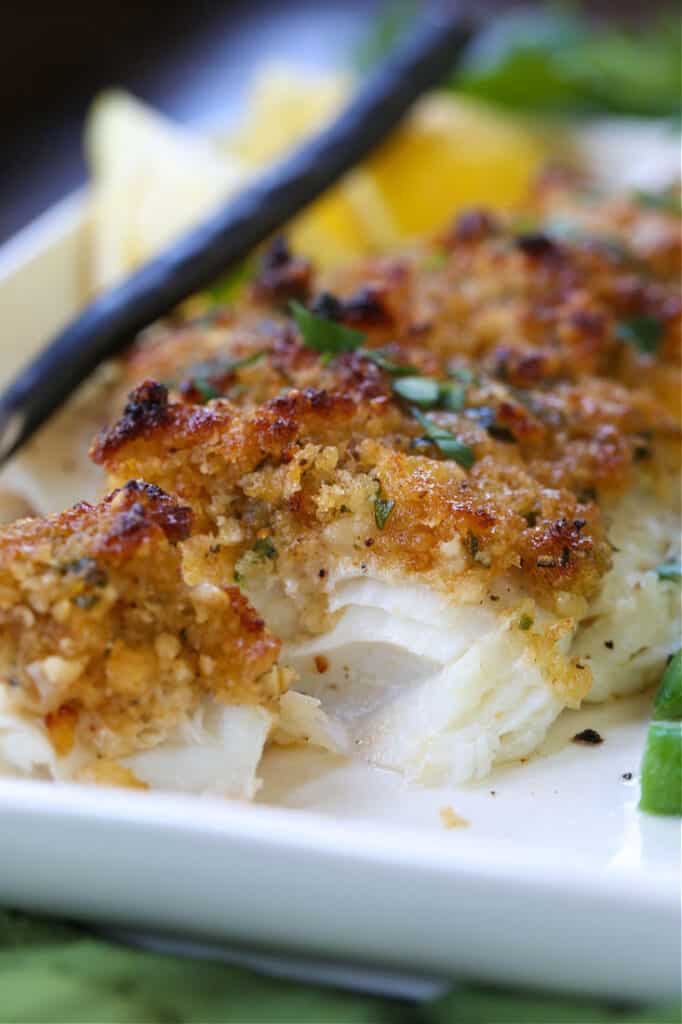 haddock covered in a parmesan and breadcrumb topping