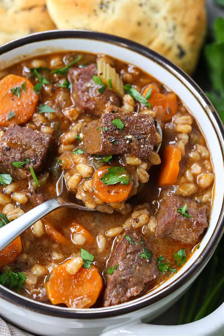 The Best Beef Barley Soup - The Forked Spoon