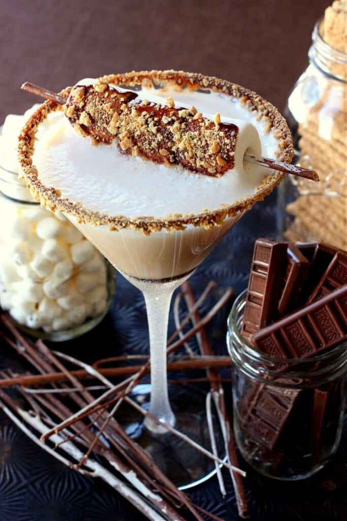 a smore's martini with toasted marshmallow garnish