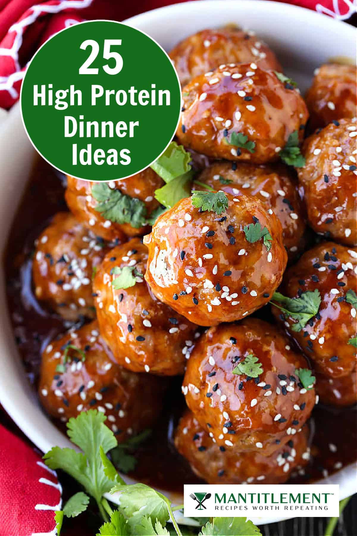 teriyaki meatballs with high protein dinner ideas graphic