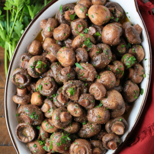 sherry mushrooms in a serving dish