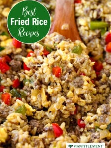 image of cheesy fried rice with graphic