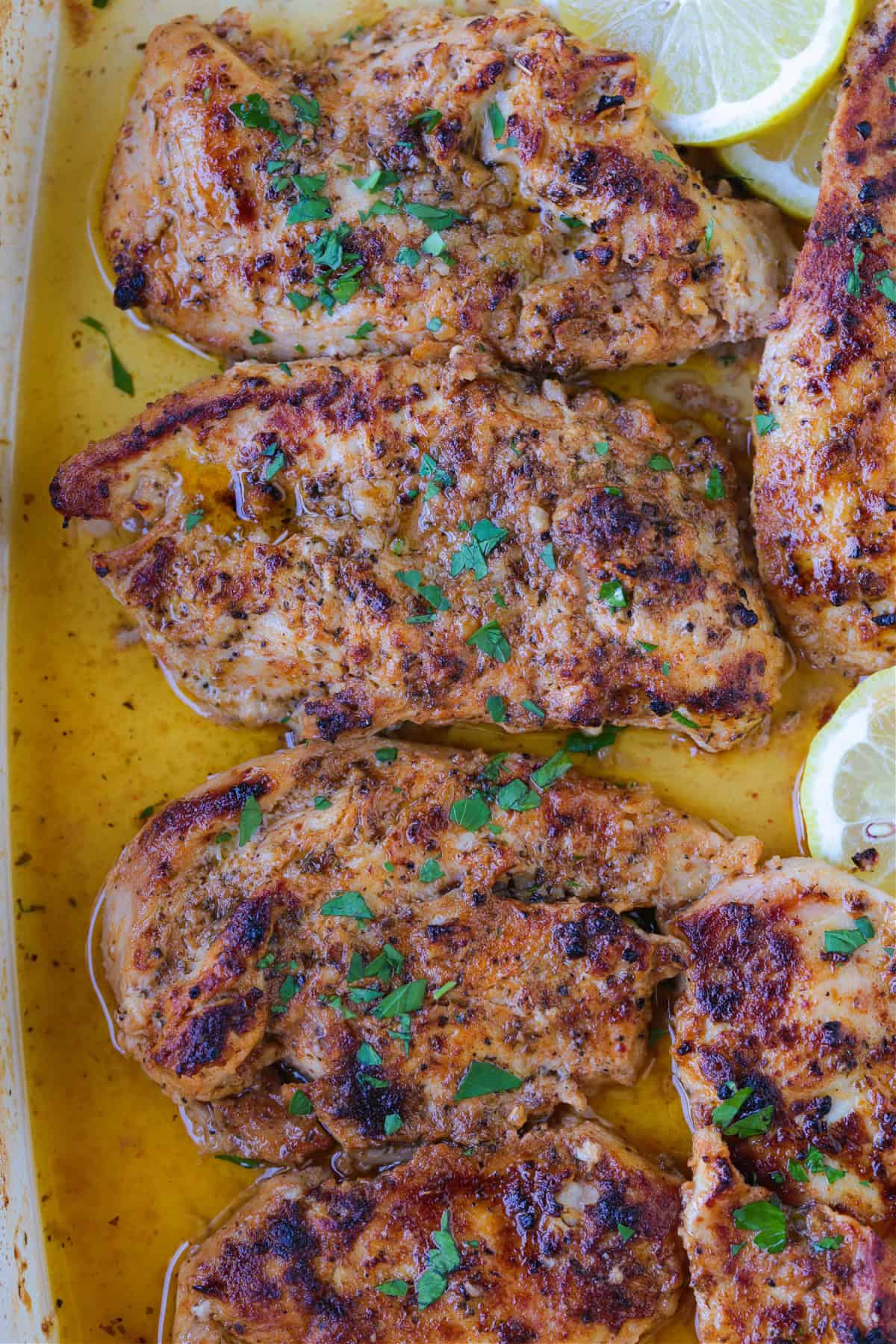 marinated chicken breasts in baking dish