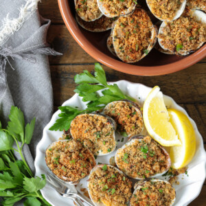 baked clams in shell dish with clams on the side