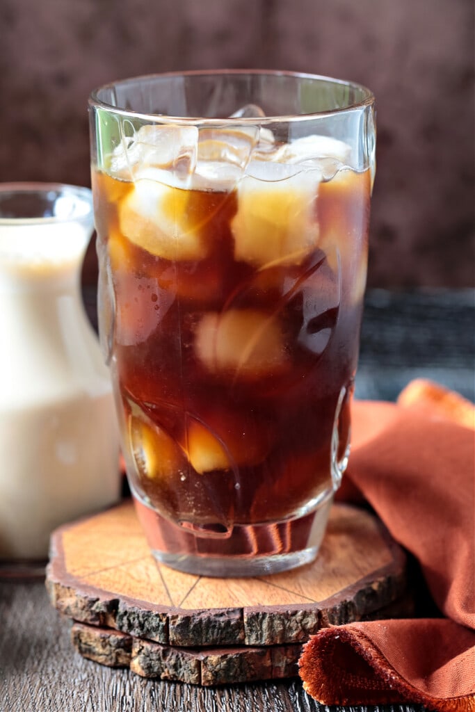 coffee in tall glass with ice