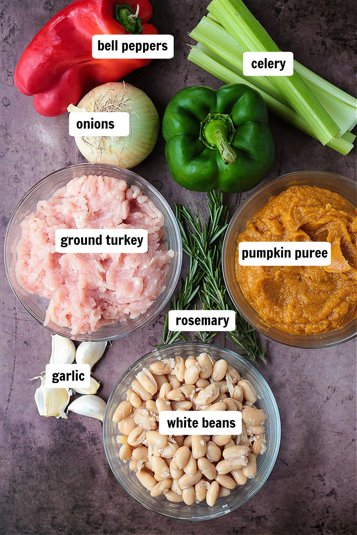 Ingredients for turkey chili recipe with pumpkin