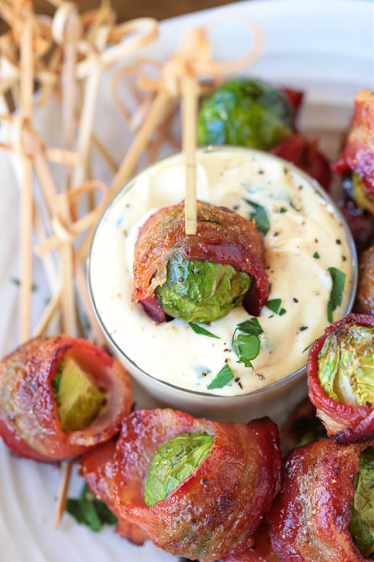 brussels sprout dipped in aioli sauce