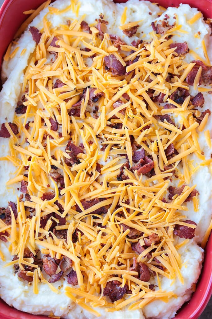 mashed potato casserole with bacon and cheddar cheese