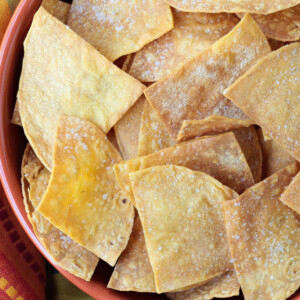 air fryer tortilla chips in large bowl