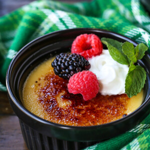 creme brulee with berries and mint