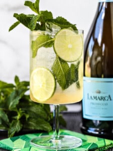 prosecco cocktail with mint in glass
