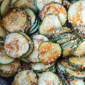 sliced cucumbers tossed in peanut sauce