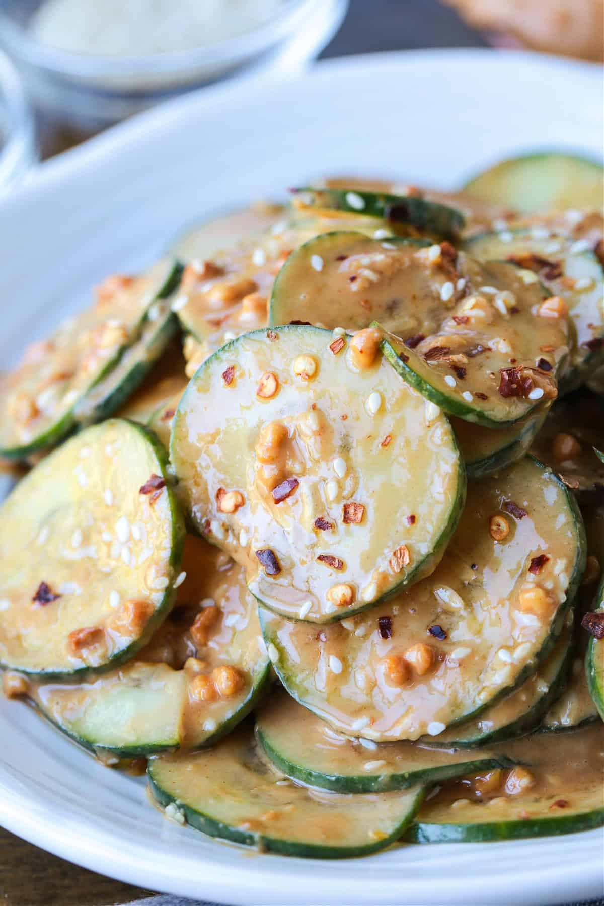 sliced cucumber salad with Asian flavored sauce