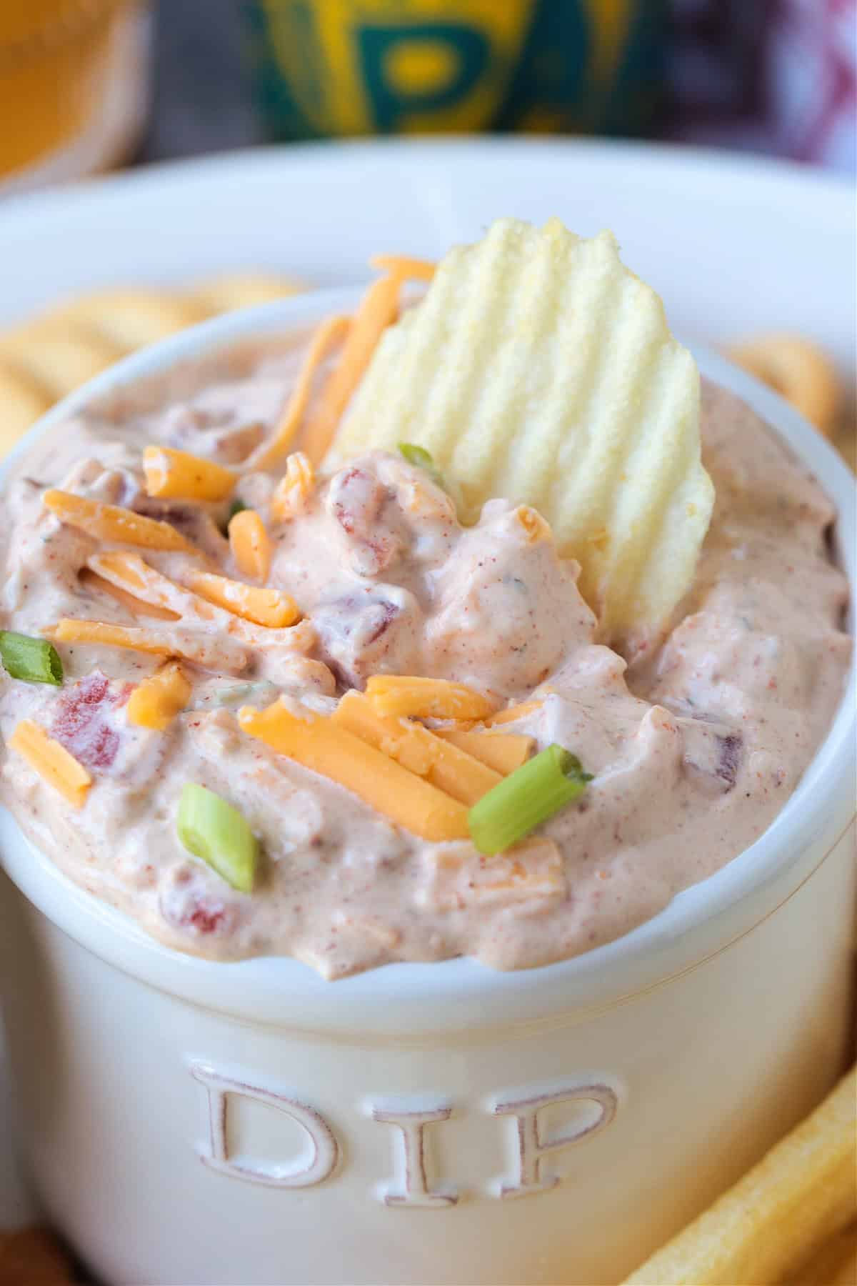 potato chip in bowl with dip